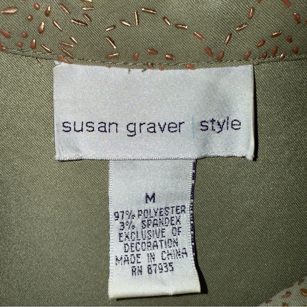 Susan Graver Sage Green Gold Embellished Utility Jacket Medium - Picture 2 of 15